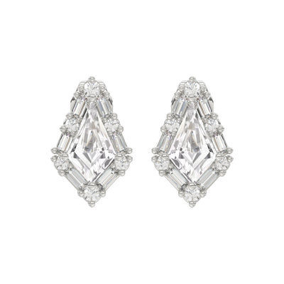 14K WHITE GOLD 1 1/4CT ROUND/BAGUETTE/KITE DIAMOND LADIES EARRINGS