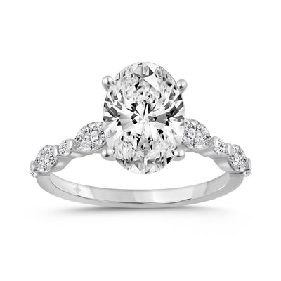 14K WHITE GOLD 4.00CT ROUND/OVAL/MARQUISE DIAMOND LADIES RING (CENTER STONE OVAL DIAMOND 3 1/2CT)