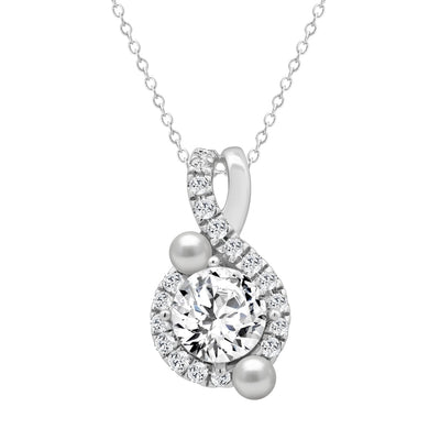 14K WHITE GOLD 1 1/4CT ROUND/PEARL DIAMOND LADIES PENDANT WITH CHAIN