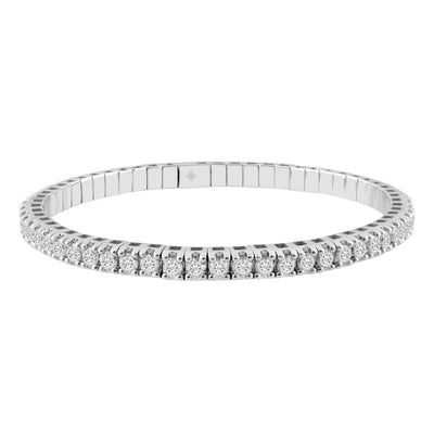 14K WHITE GOLD 5.00CT ROUND DIAMOND LADIES FLEXIBLE BANGLE