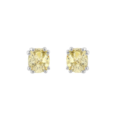 14K WHITE GOLD 1.00CT YELLOW CUSHION DIAMOND LADIES EARRINGS