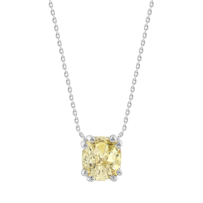 14K WHITE GOLD 1.00CT YELLOW CUSHION DIAMOND LADIES PENDANT