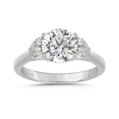 14K WHITE GOLD 2 5/8CT ROUND/HALFMOON DIAMOND LADIES RING (CENTER STONE ROUND DIAMOND 2CT)