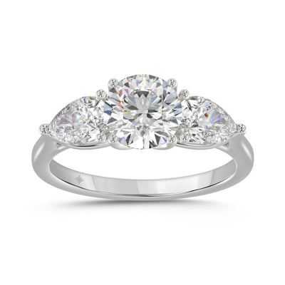 14K WHITE GOLD 2 1/3CT ROUND/PEAR DIAMOND LADIES RING (CENTER STONE ROUND DIAMOND 1 1/4CT)