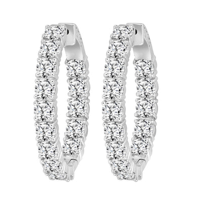 LADIES HOOP EARRINGS 9CT ROUND DIAMOND 14K WHITE GOLD
