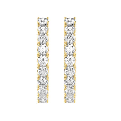 LADIES HOOP EARRINGS 7CT ROUND DIAMOND 14K YELLOW GOLD