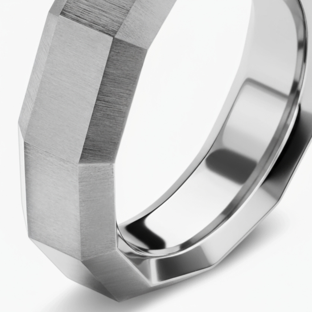 6mm Faceted Grey Titanium Band