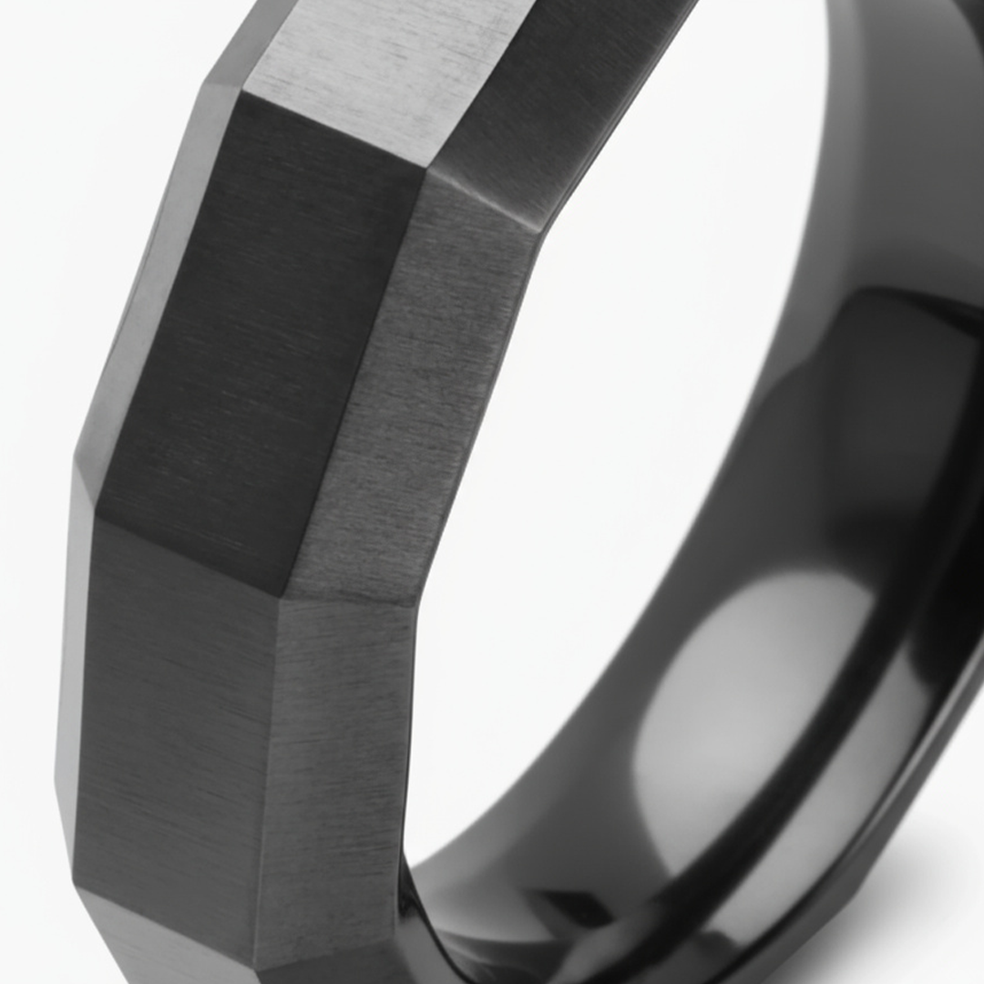 6mm Faceted Black Titanium Band