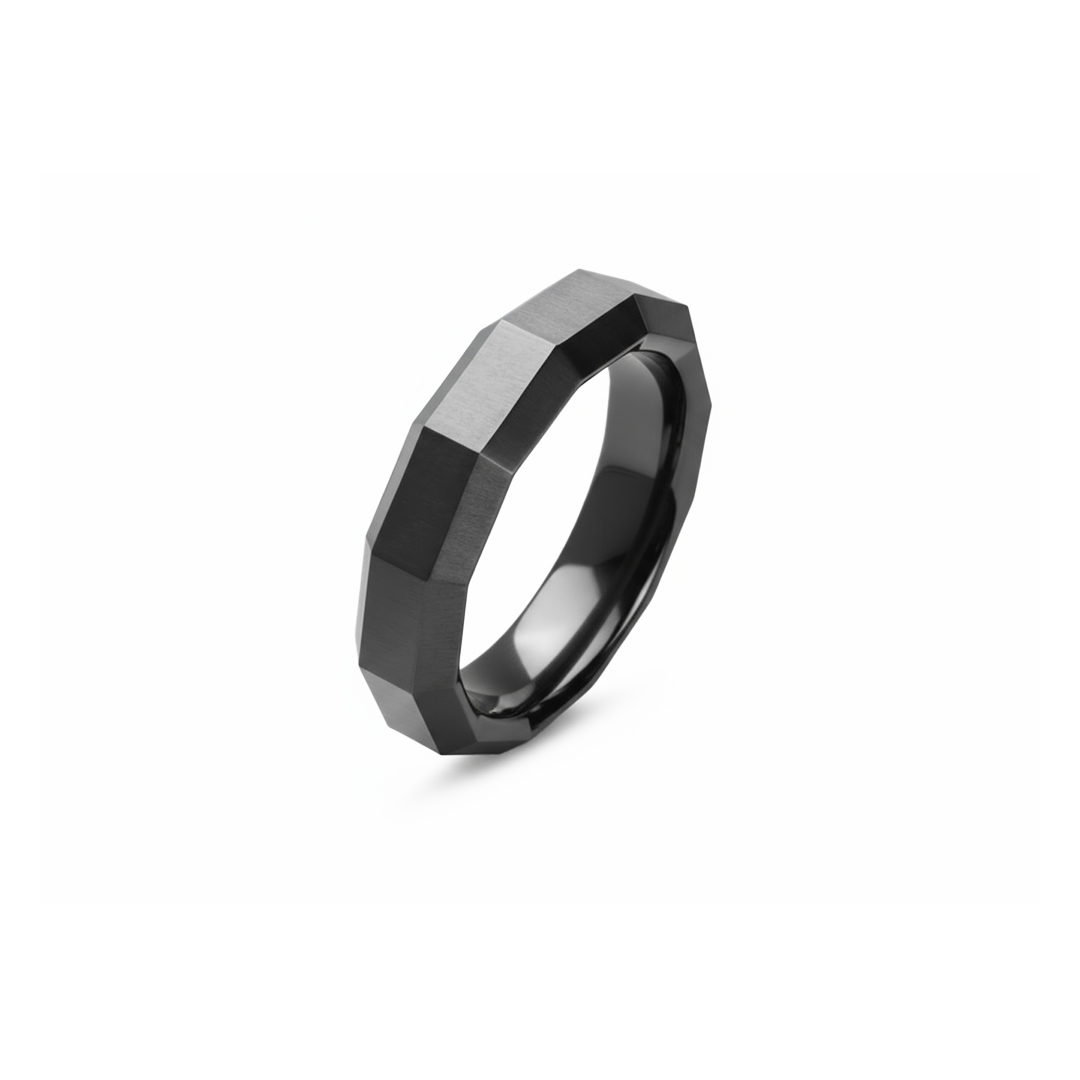 6mm Faceted Black Titanium Band
