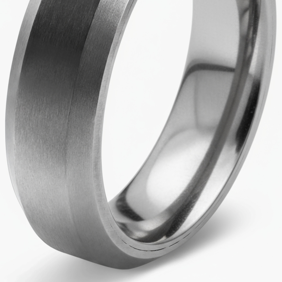 6mm Grey Titanium Beveled Band Ring