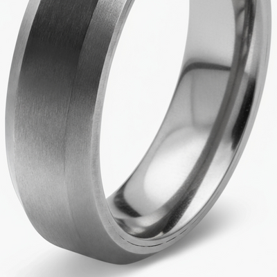 6mm Grey Titanium Beveled Band Ring