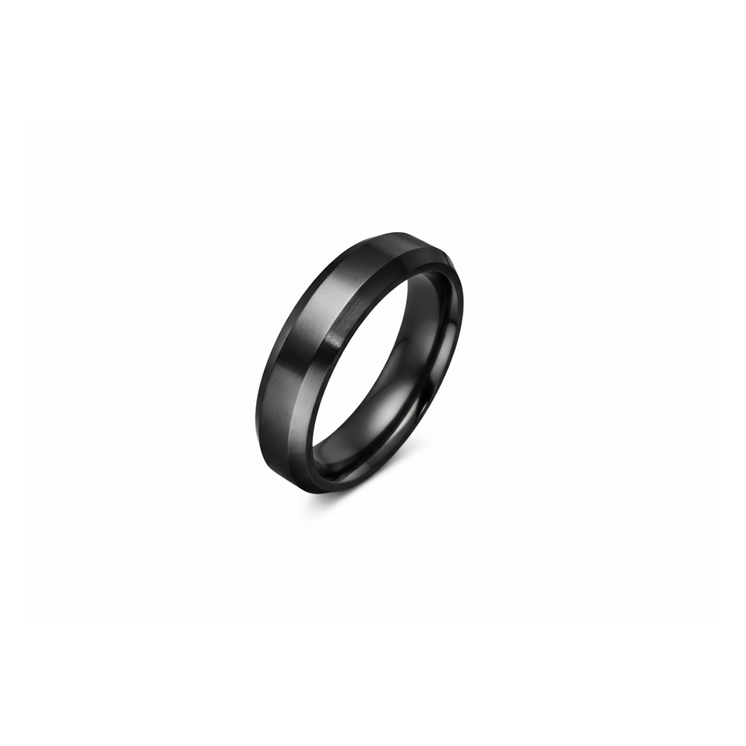 6mm Black Titanium Beveled Band Ring