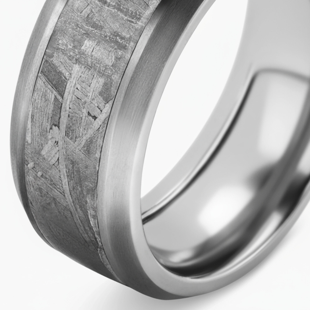 8.5mm Meteorite Beveled Band Ring