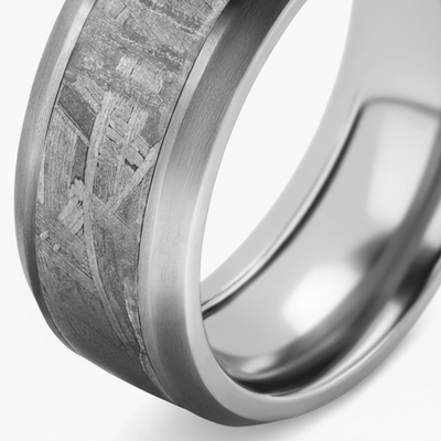 8.5mm Meteorite Beveled Band Ring