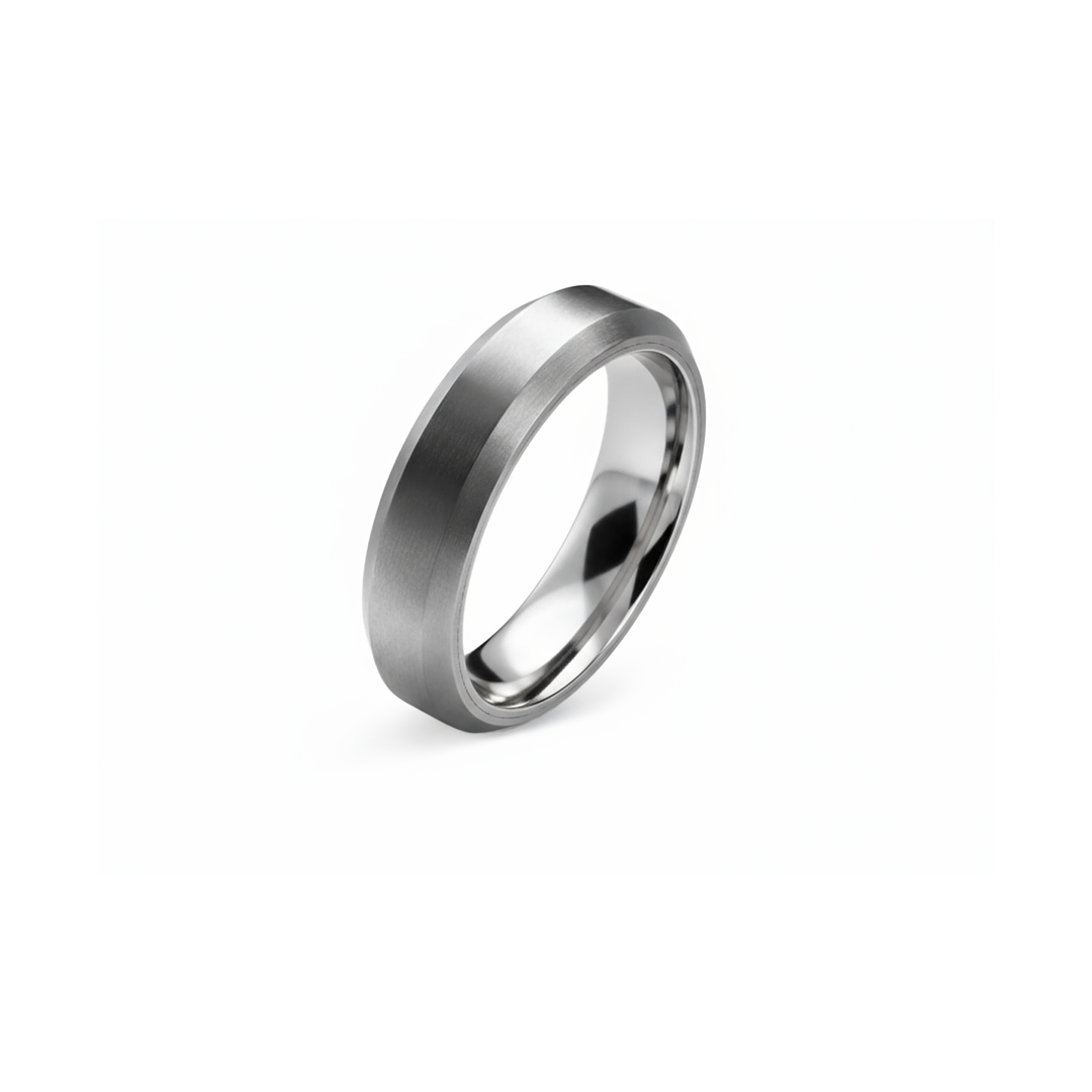 6mm Grey Titanium Beveled Band Ring