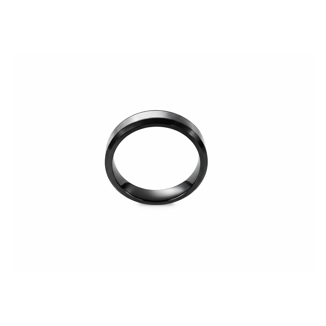 6mm Duotone Beveled Grey Black Titanium Band Ring