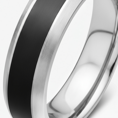 6mm Duotone Beveled Black Grey Titanium Band Ring