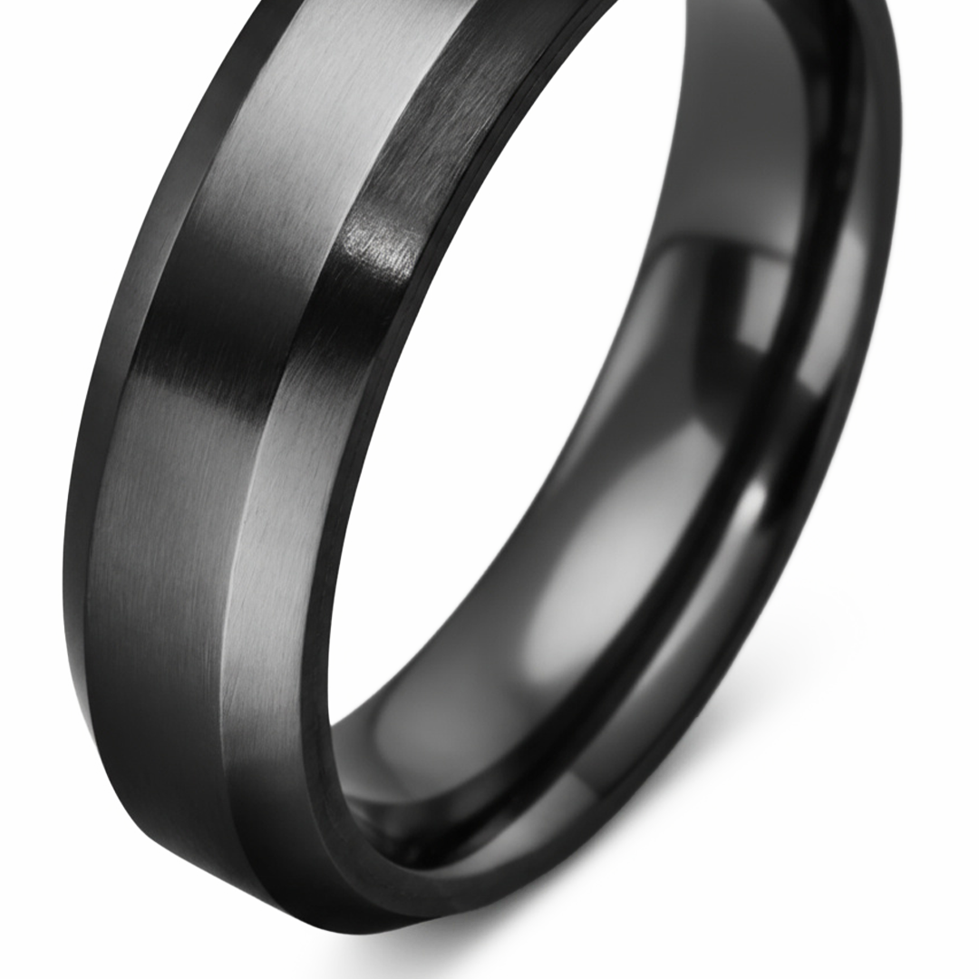 6mm Black Titanium Beveled Band Ring